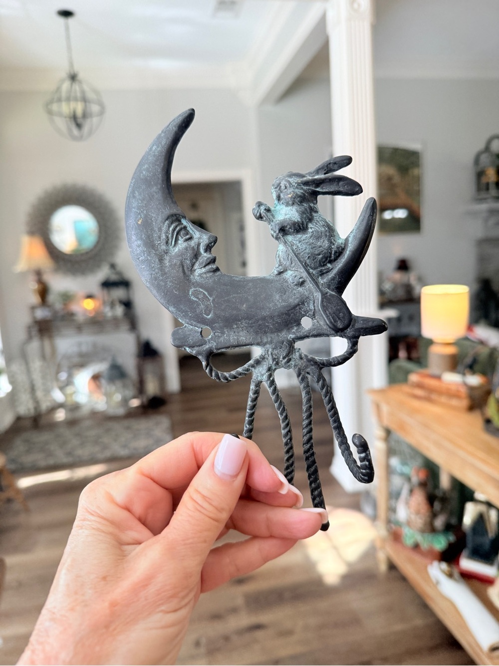 Rare Vintage Bronze Moon & Rabbit Wall Hook - Picture 8 of 12